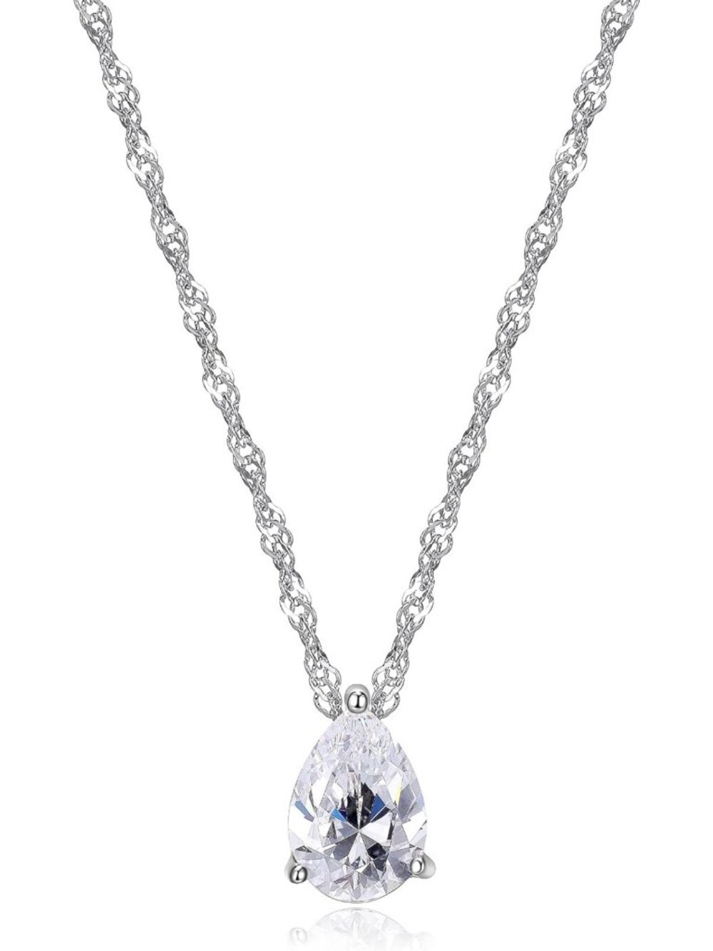 Elegant Silver Platinum Plated Solitaire CZ Necklace 18in - Dazzling 3/8in Gem